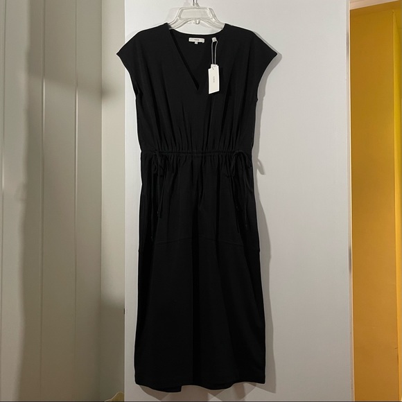 NWT Vince popover dress with drawstring waist in black cotton jersey. Sz: Small - Picture 2 of 5